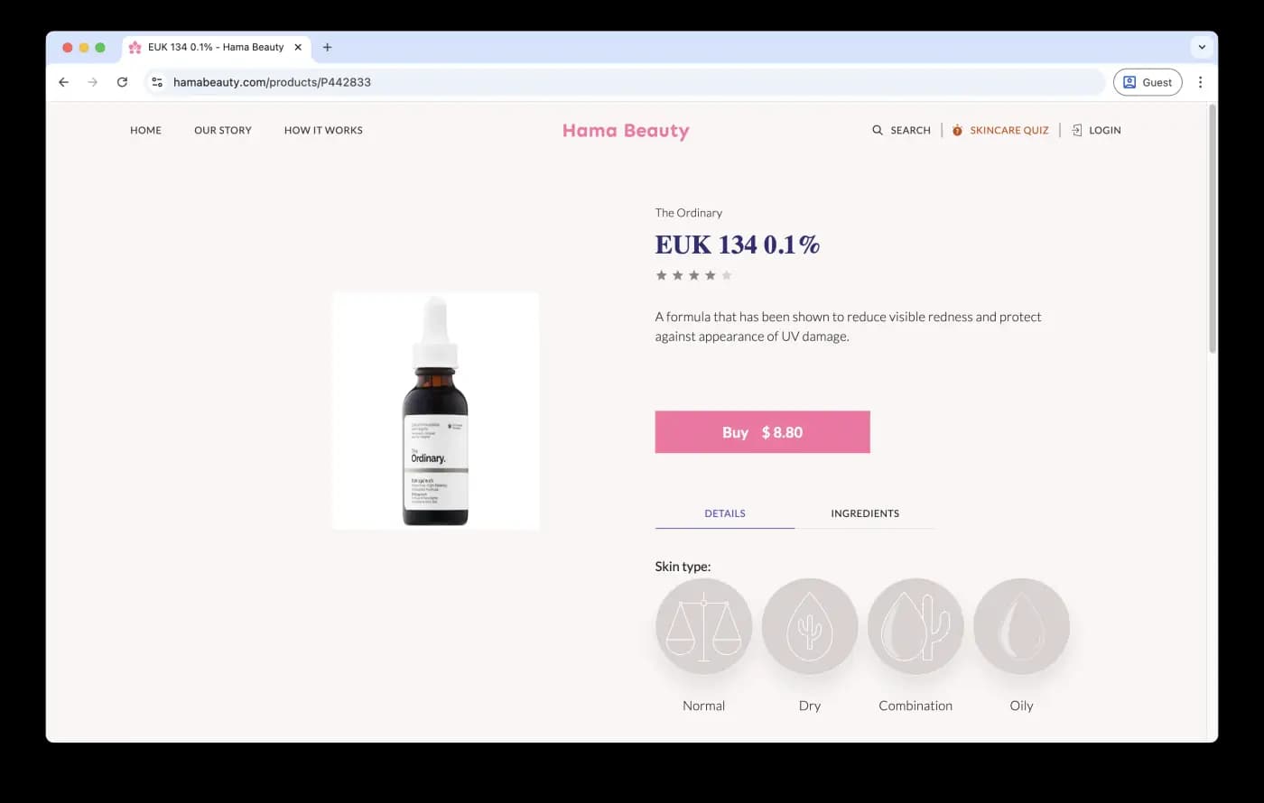 Hama Beauty add product page