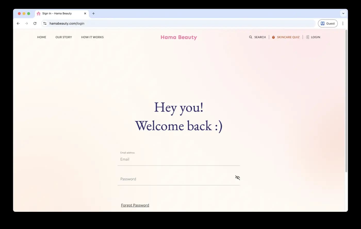 Hama Beauty login page