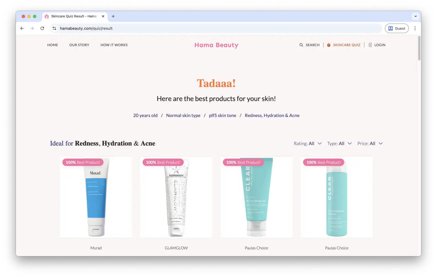 Hama Beauty quiz result